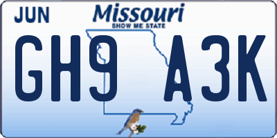 MO license plate GH9A3K