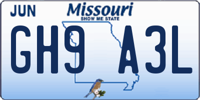 MO license plate GH9A3L
