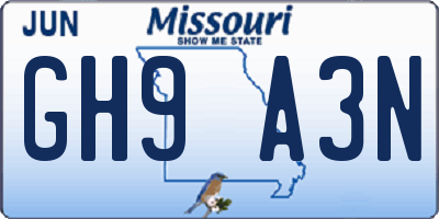 MO license plate GH9A3N