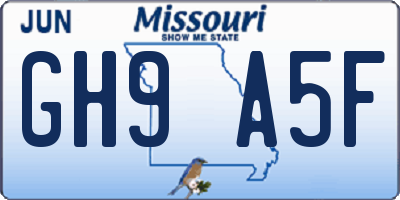 MO license plate GH9A5F