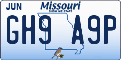 MO license plate GH9A9P