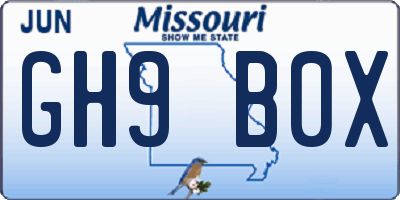 MO license plate GH9B0X