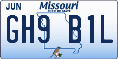 MO license plate GH9B1L