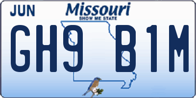 MO license plate GH9B1M