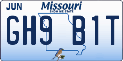 MO license plate GH9B1T