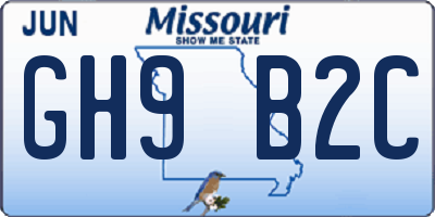 MO license plate GH9B2C