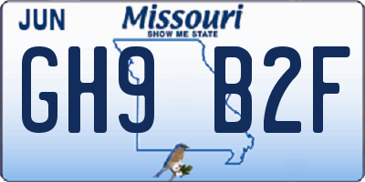 MO license plate GH9B2F