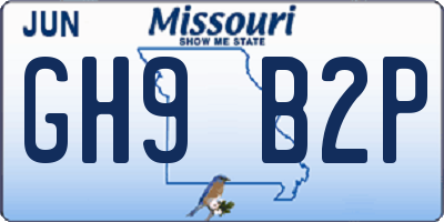 MO license plate GH9B2P