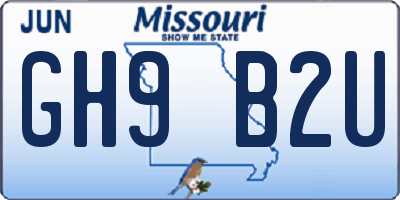 MO license plate GH9B2U