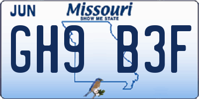 MO license plate GH9B3F