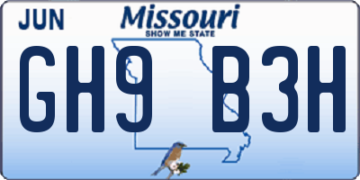 MO license plate GH9B3H