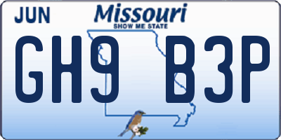MO license plate GH9B3P