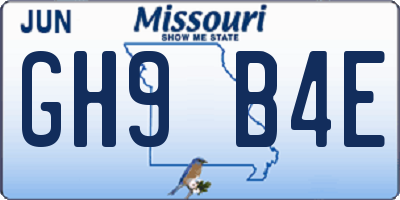 MO license plate GH9B4E
