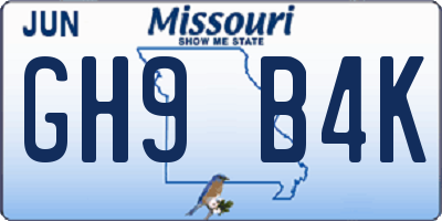 MO license plate GH9B4K