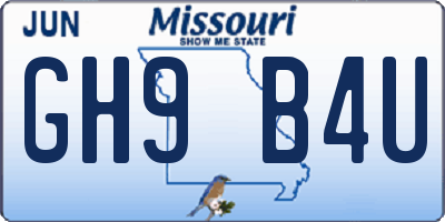 MO license plate GH9B4U
