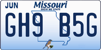 MO license plate GH9B5G