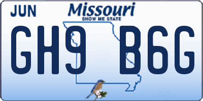 MO license plate GH9B6G