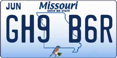 MO license plate GH9B6R