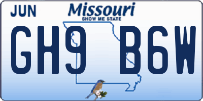 MO license plate GH9B6W