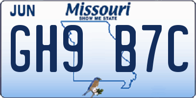 MO license plate GH9B7C