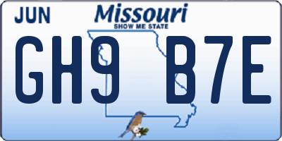 MO license plate GH9B7E