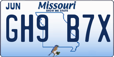 MO license plate GH9B7X