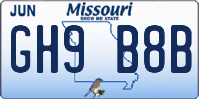 MO license plate GH9B8B