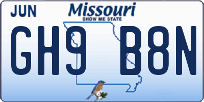 MO license plate GH9B8N
