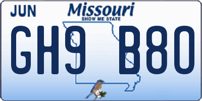 MO license plate GH9B8O