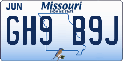 MO license plate GH9B9J