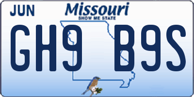 MO license plate GH9B9S