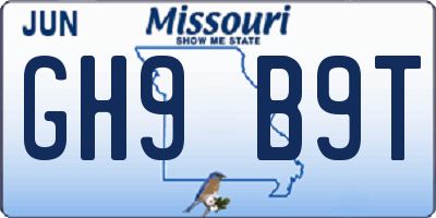 MO license plate GH9B9T