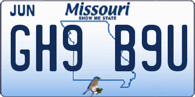MO license plate GH9B9U