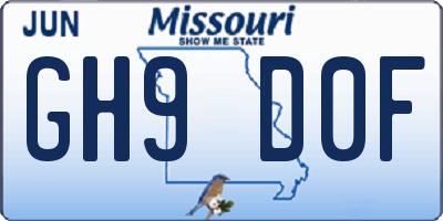 MO license plate GH9D0F