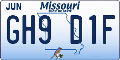 MO license plate GH9D1F