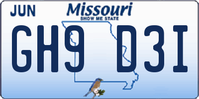 MO license plate GH9D3I