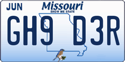 MO license plate GH9D3R