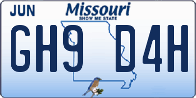 MO license plate GH9D4H