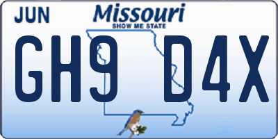 MO license plate GH9D4X