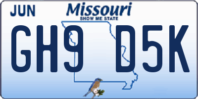 MO license plate GH9D5K