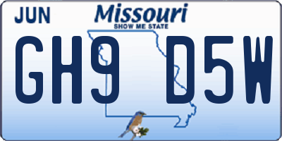 MO license plate GH9D5W