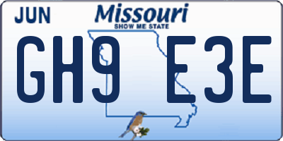 MO license plate GH9E3E