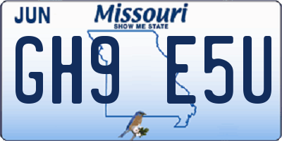 MO license plate GH9E5U