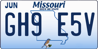 MO license plate GH9E5V