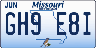 MO license plate GH9E8I