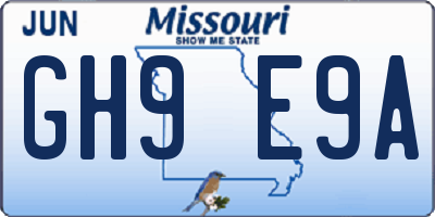 MO license plate GH9E9A