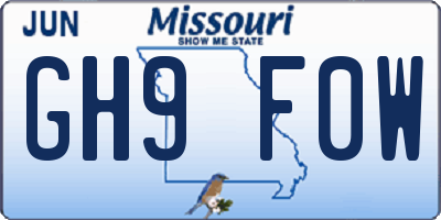 MO license plate GH9F0W