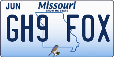 MO license plate GH9F0X