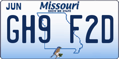 MO license plate GH9F2D