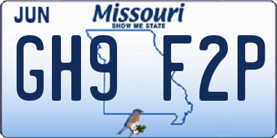MO license plate GH9F2P